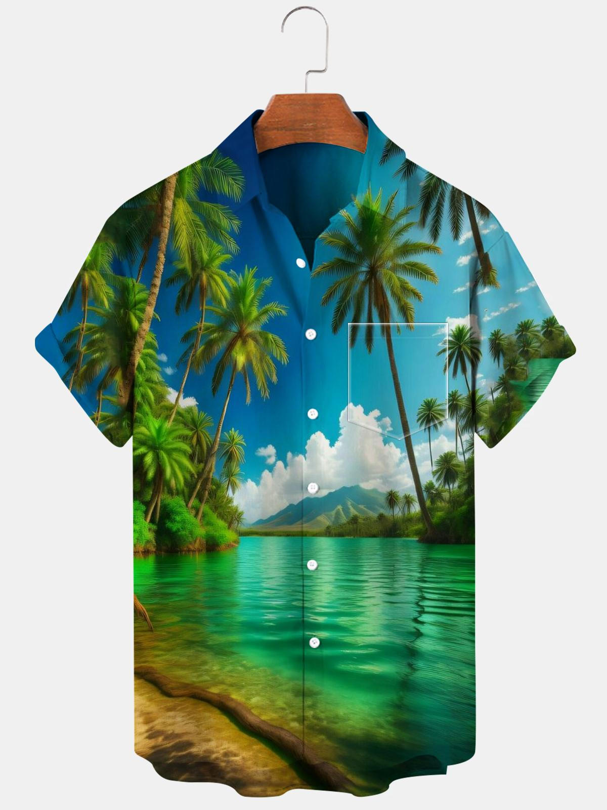 Coconut Palm Sea Kurzarmhemden für Herren mit Tasche