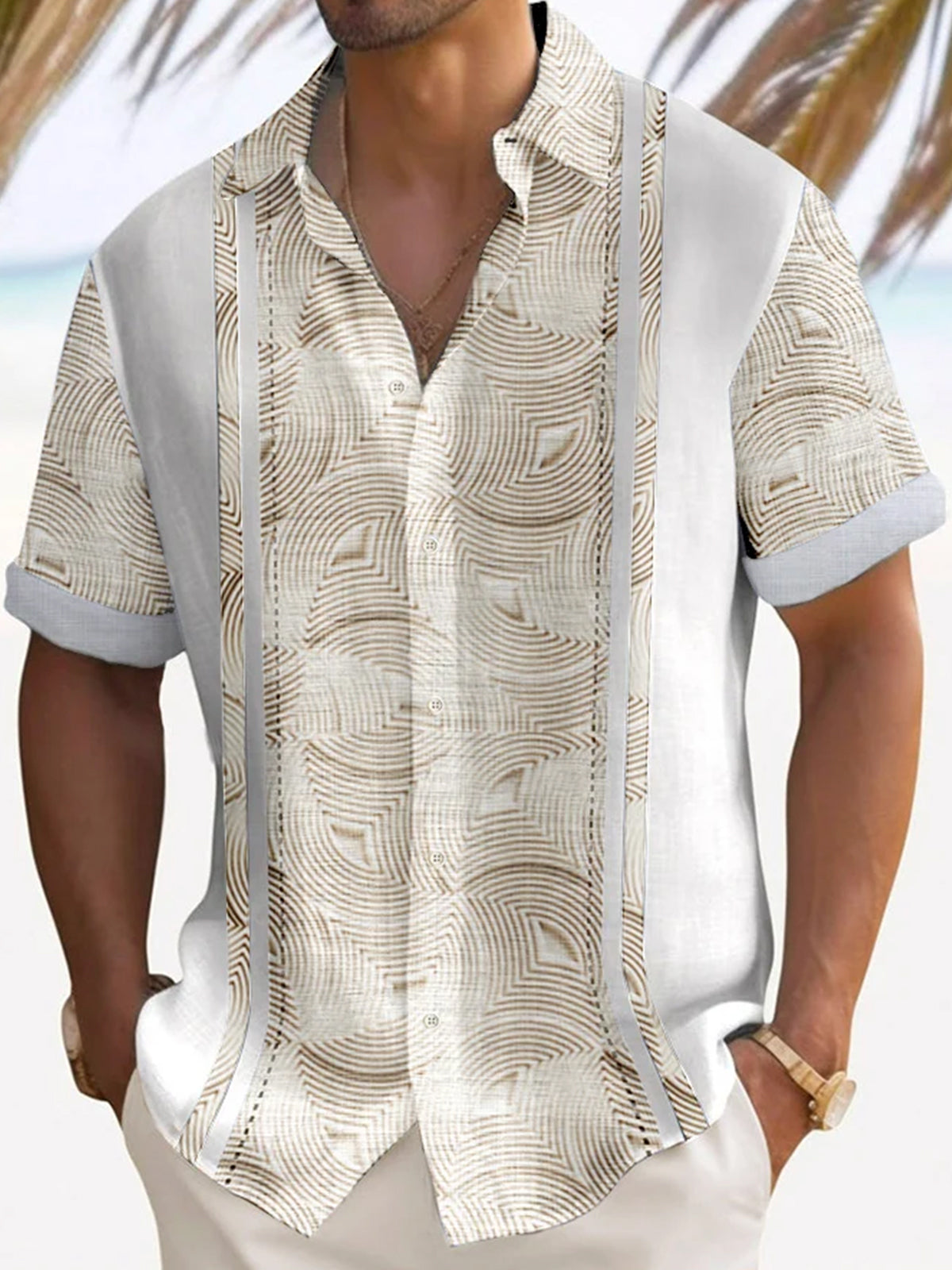 Personalized Simple Pattern Printed Bamboo Linen Men's Short-Sleeved Shirt