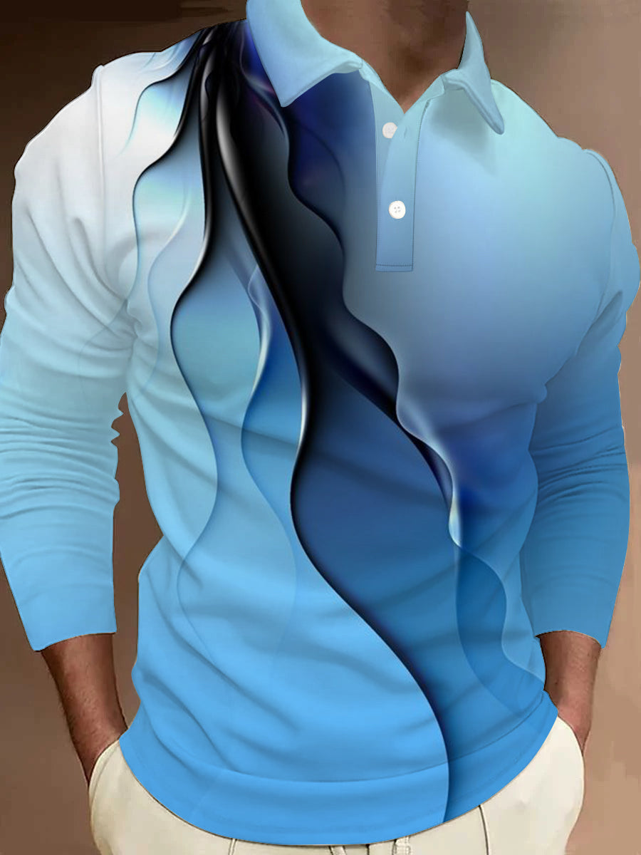 Abstract Gradient Print Men's Long Sleeve Button Polo