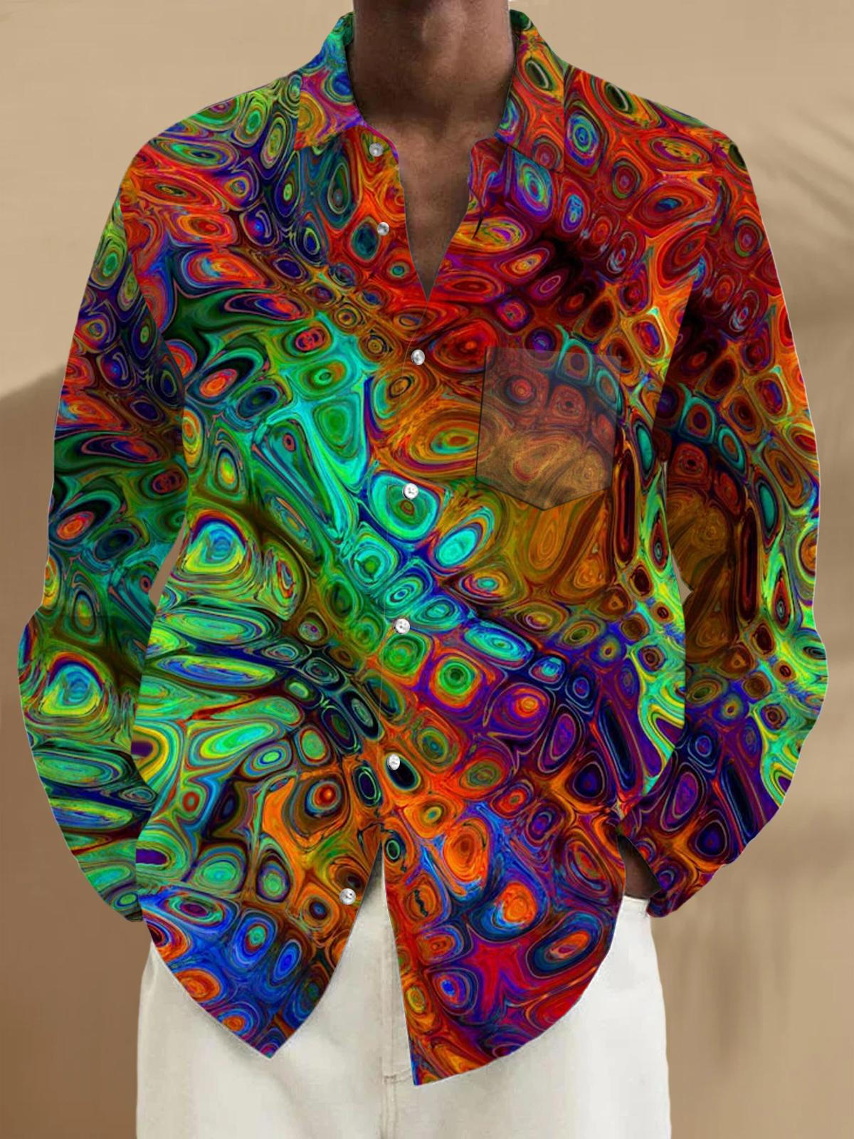 Abstract Long Sleeve Men's Shirts With Pocket