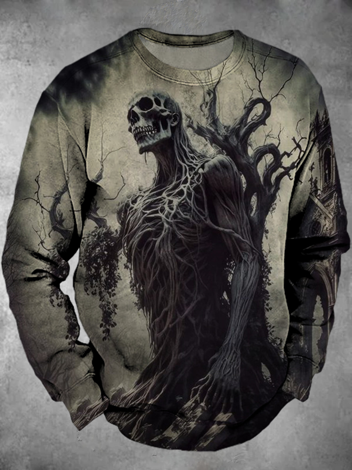 Skull Print Round Neck Long Sleeve Men's Top