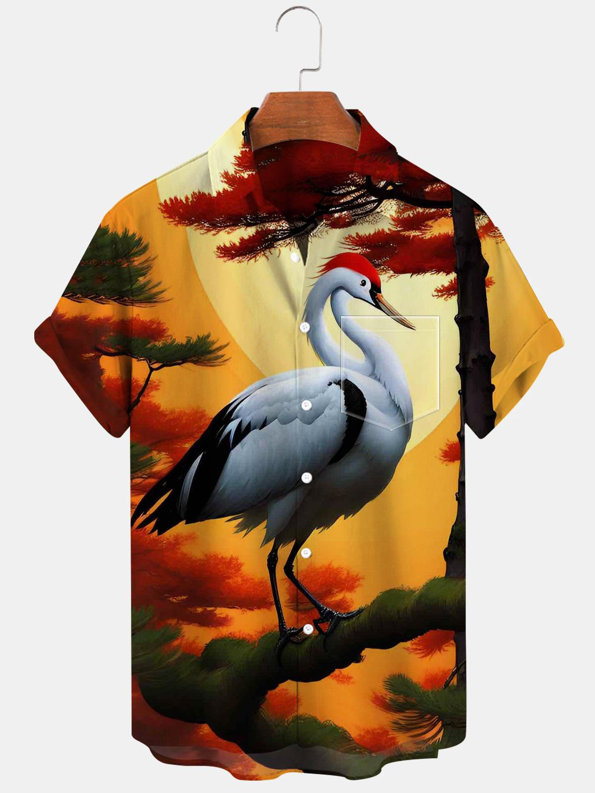 Bird Short Sleeve Men's Shirts With Pocket