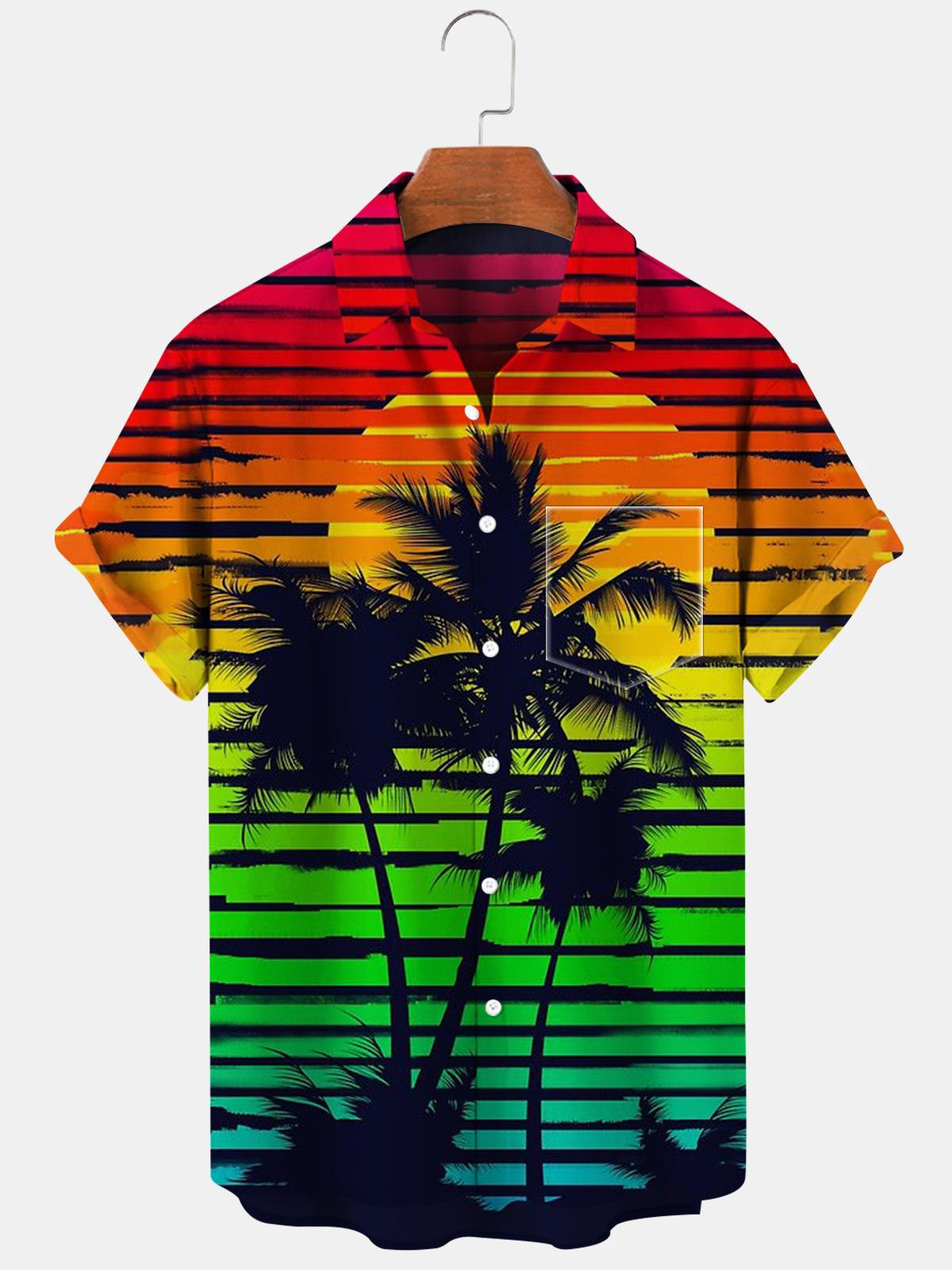 Coconut Palm Sunset Kurzarm Herrenhemden mit Tasche