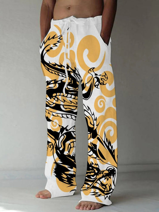 Strandhose für Herren mit abstraktem Drachen-Print und elastischer Taille