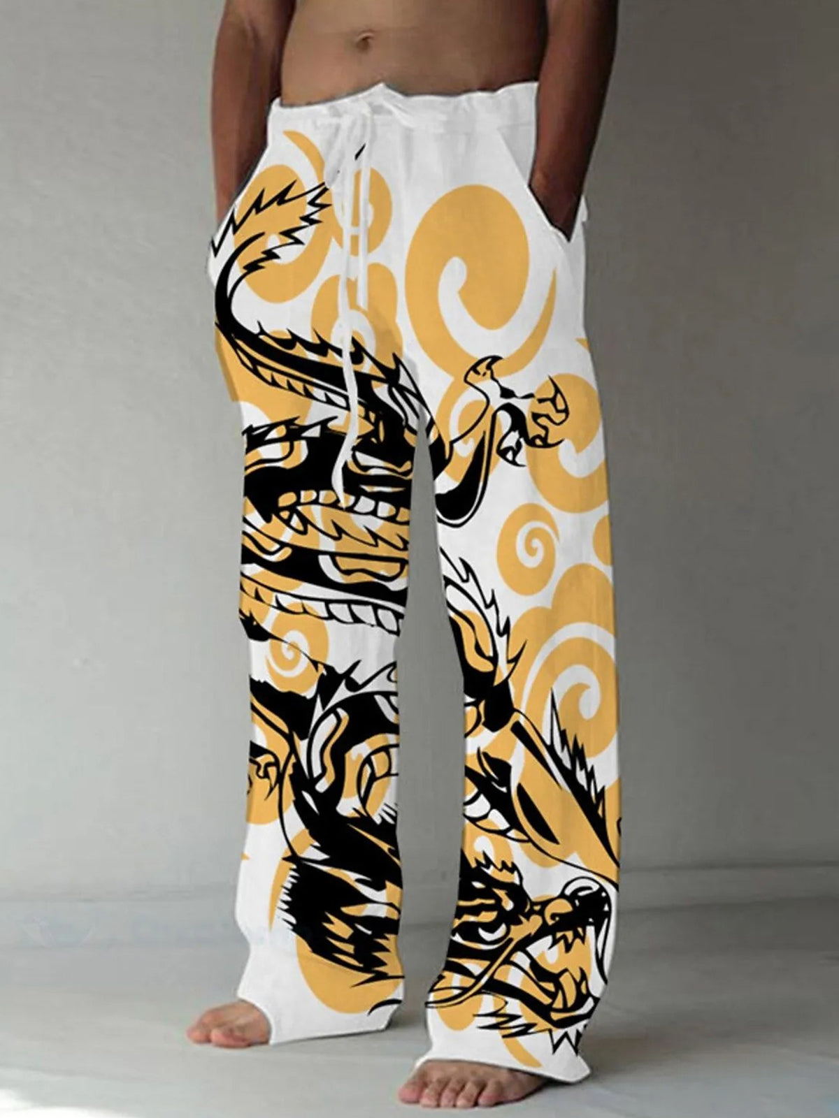 Strandhose für Herren mit abstraktem Drachen-Print und elastischer Taille