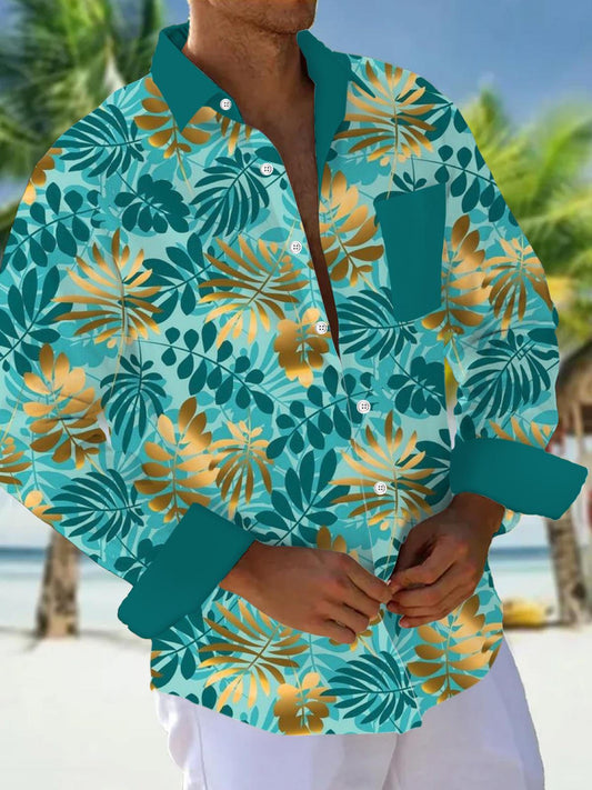 Leaf Long Sleeve Men's Shirts With Pocket