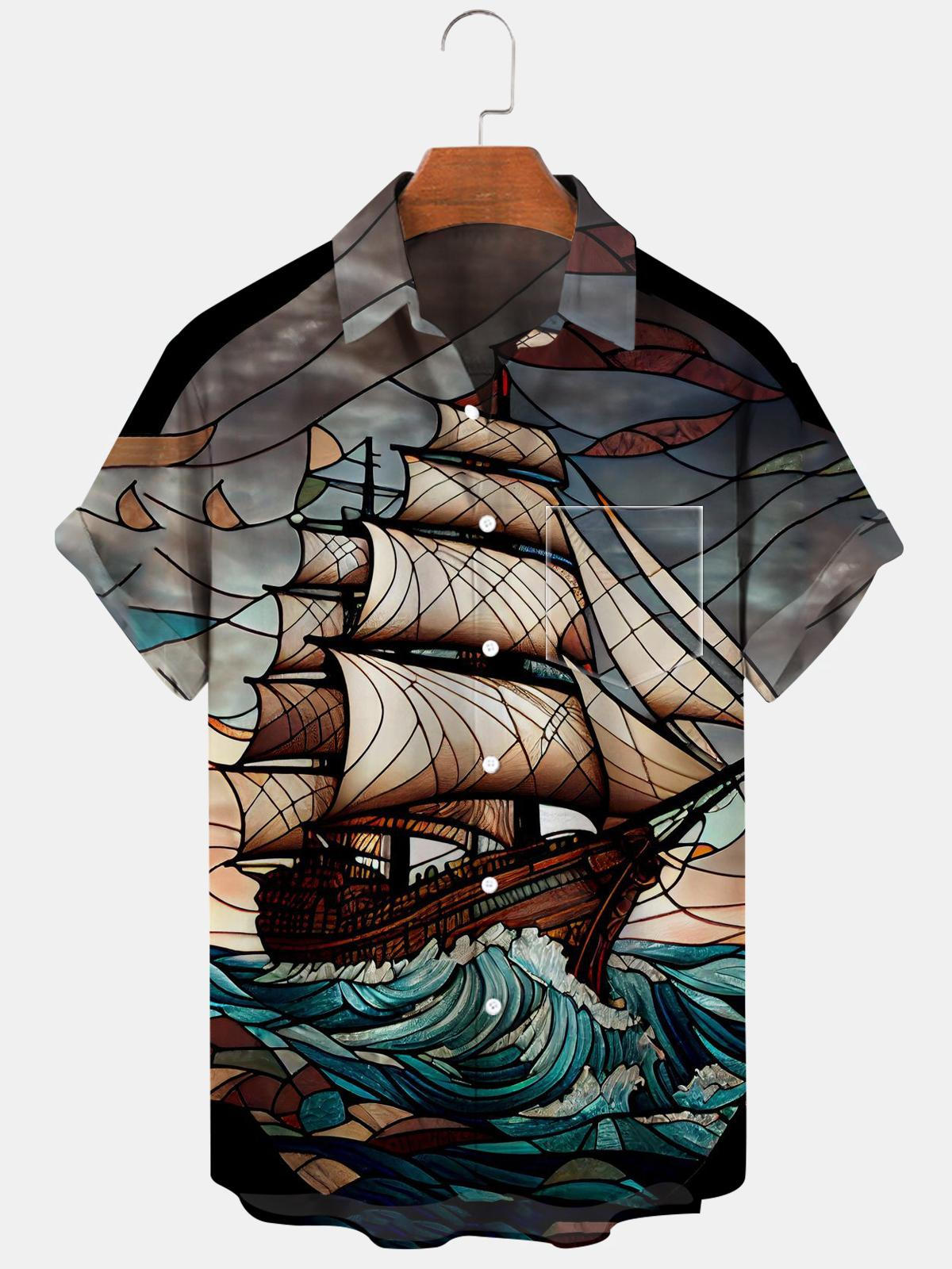 Boat Short Sleeve Men's Shirts With Pocket