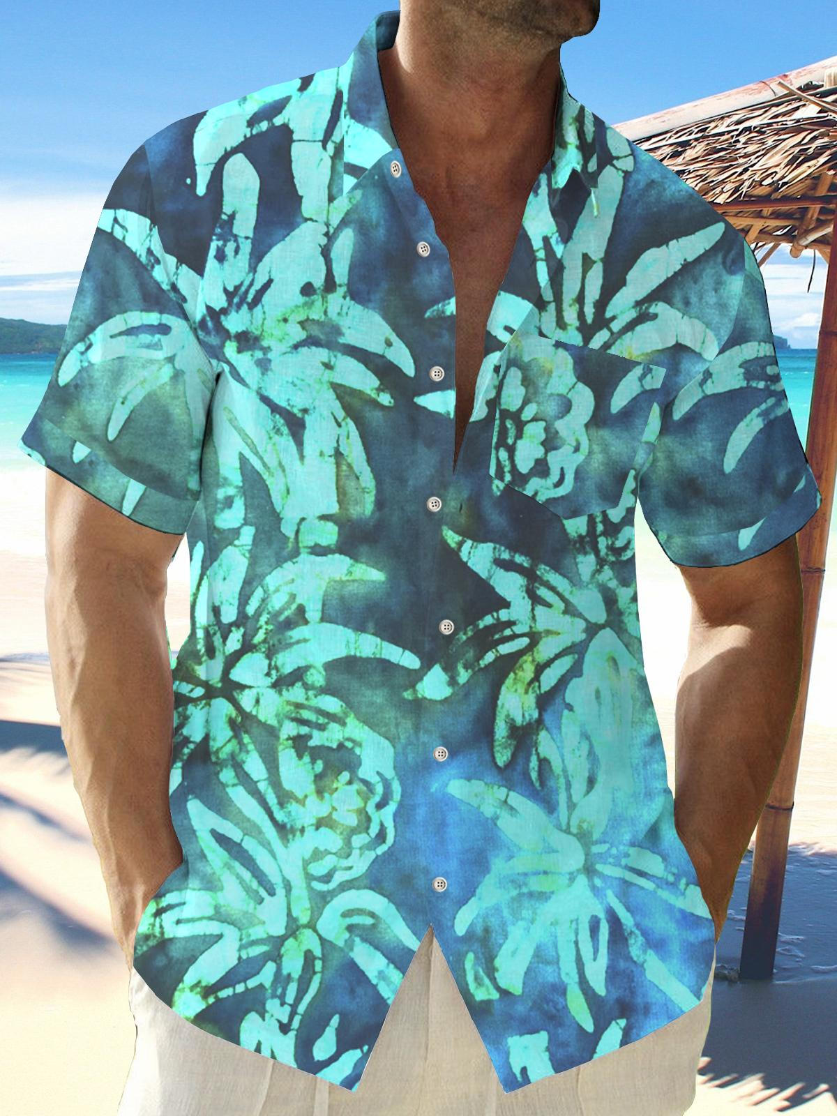 Hawaiian Tie Dye Coconut Tree Short Sleeve Men's Shirts With Pocket