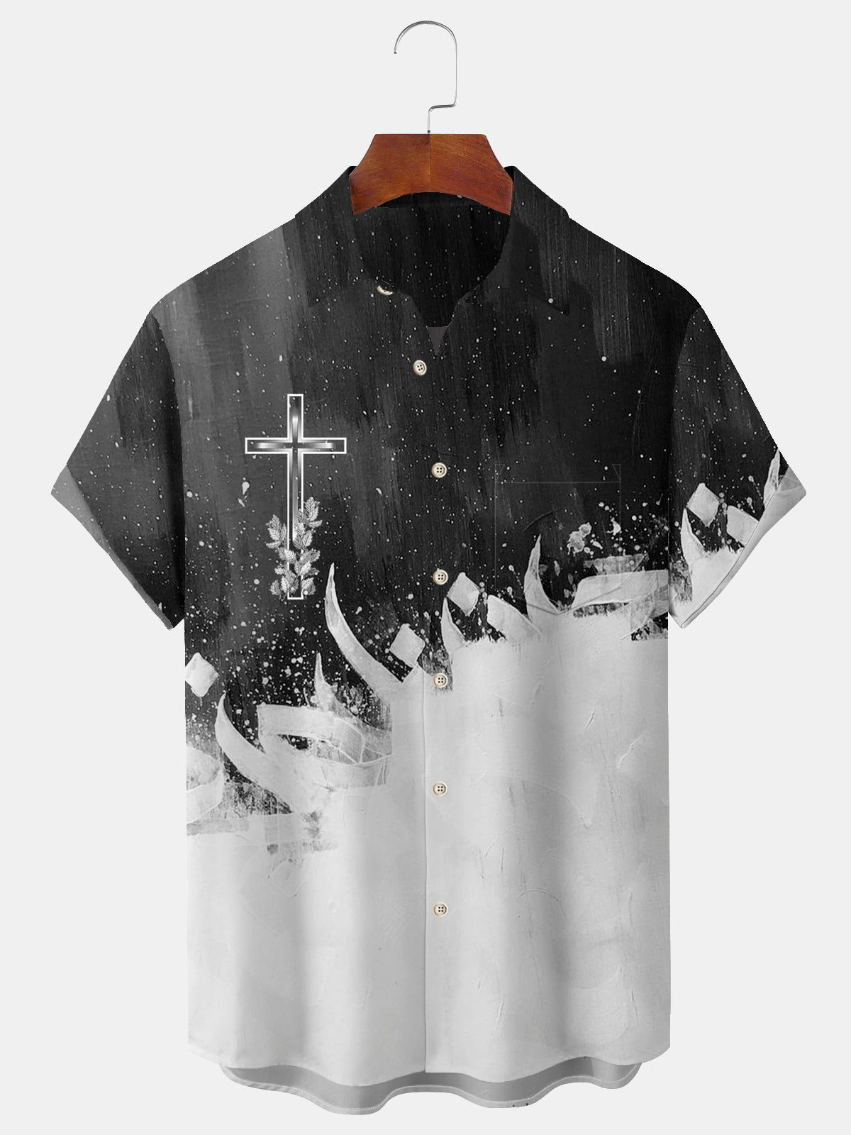 Easter Cross Retro Short Sleeve Men's Shirts With Pocket