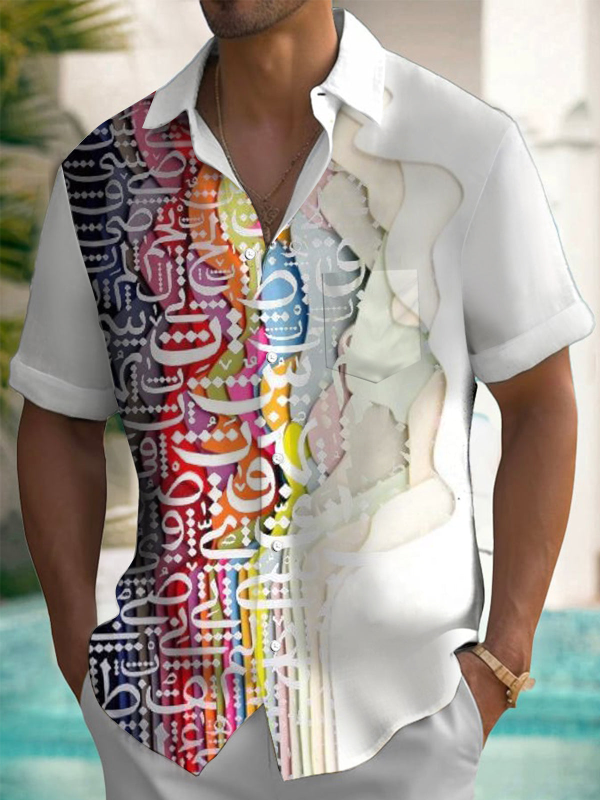 Abstract Print Short Sleeve Men's Shirts With Pocket