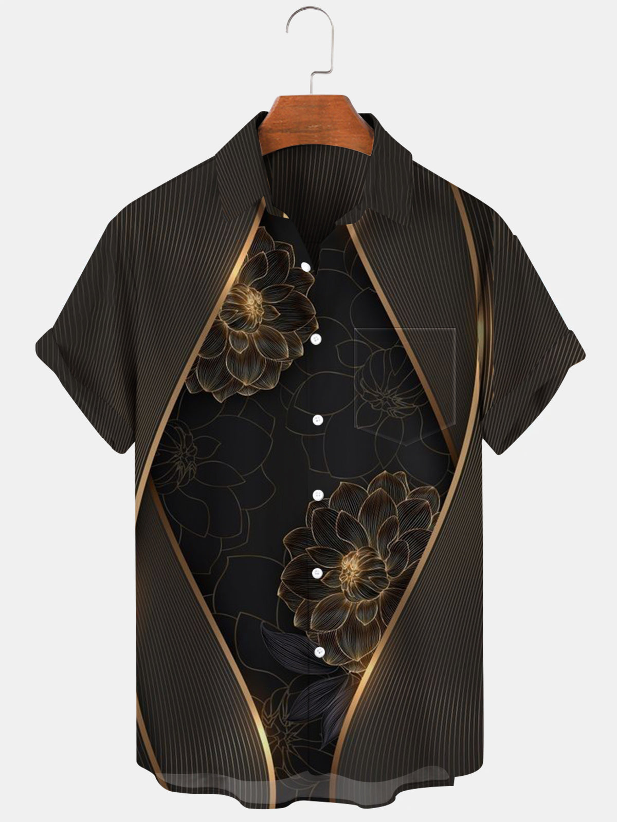 Floral Print Short Sleeve Men's Shirts With Pocket