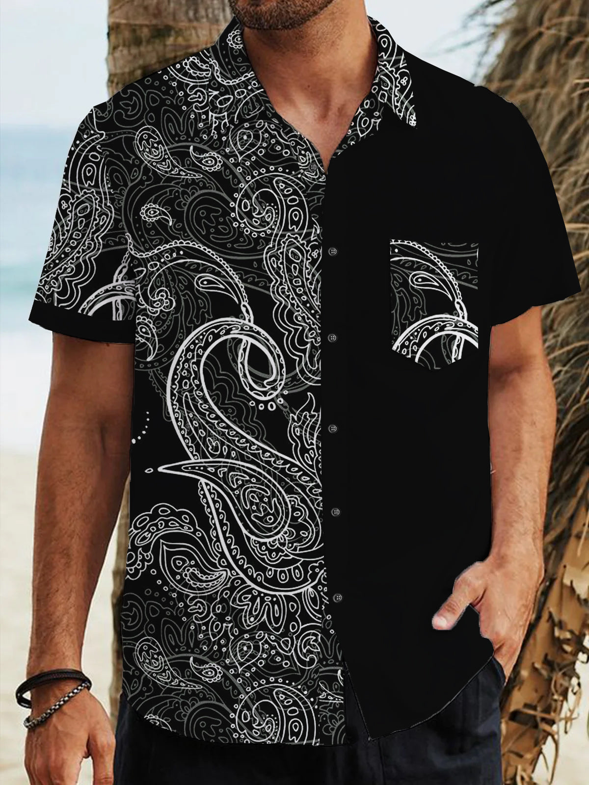 Casual Art Vintage Paisley Short Sleeve Men's Shirts With Pocket