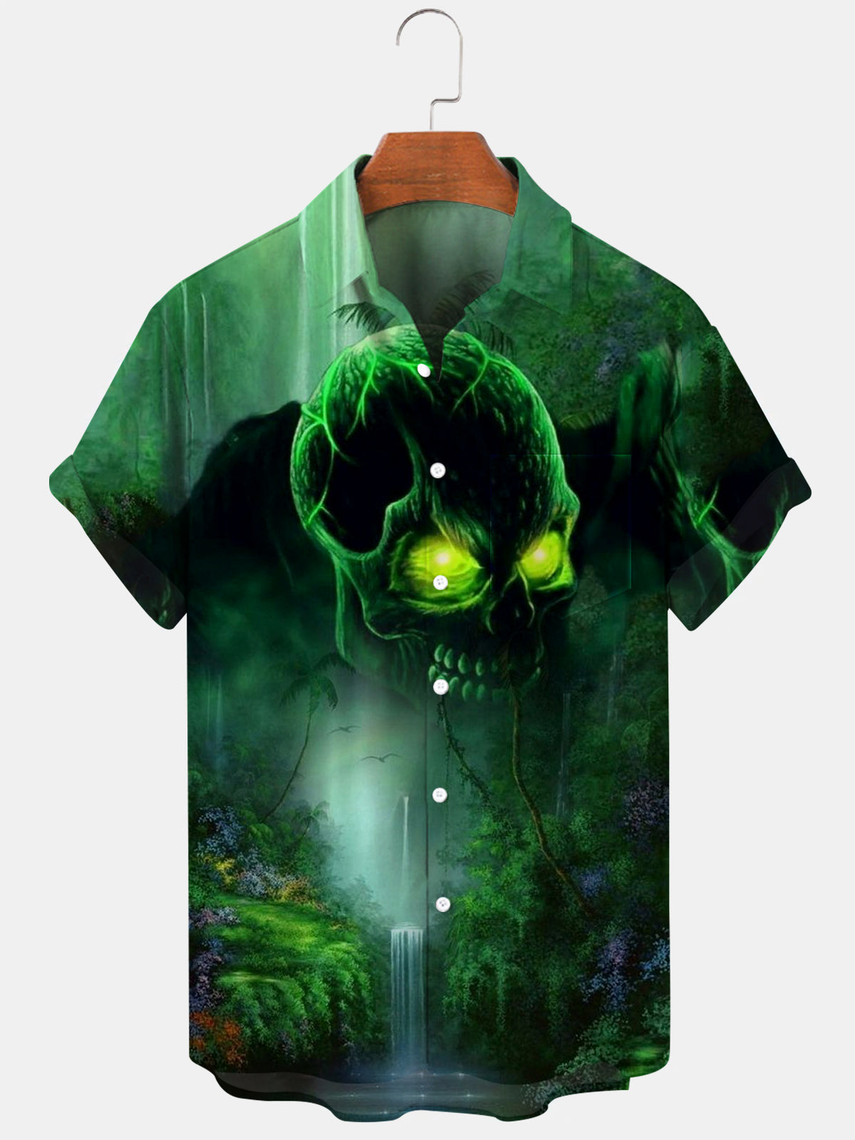 Skull Forest Kurzarm Herrenhemden mit Tasche