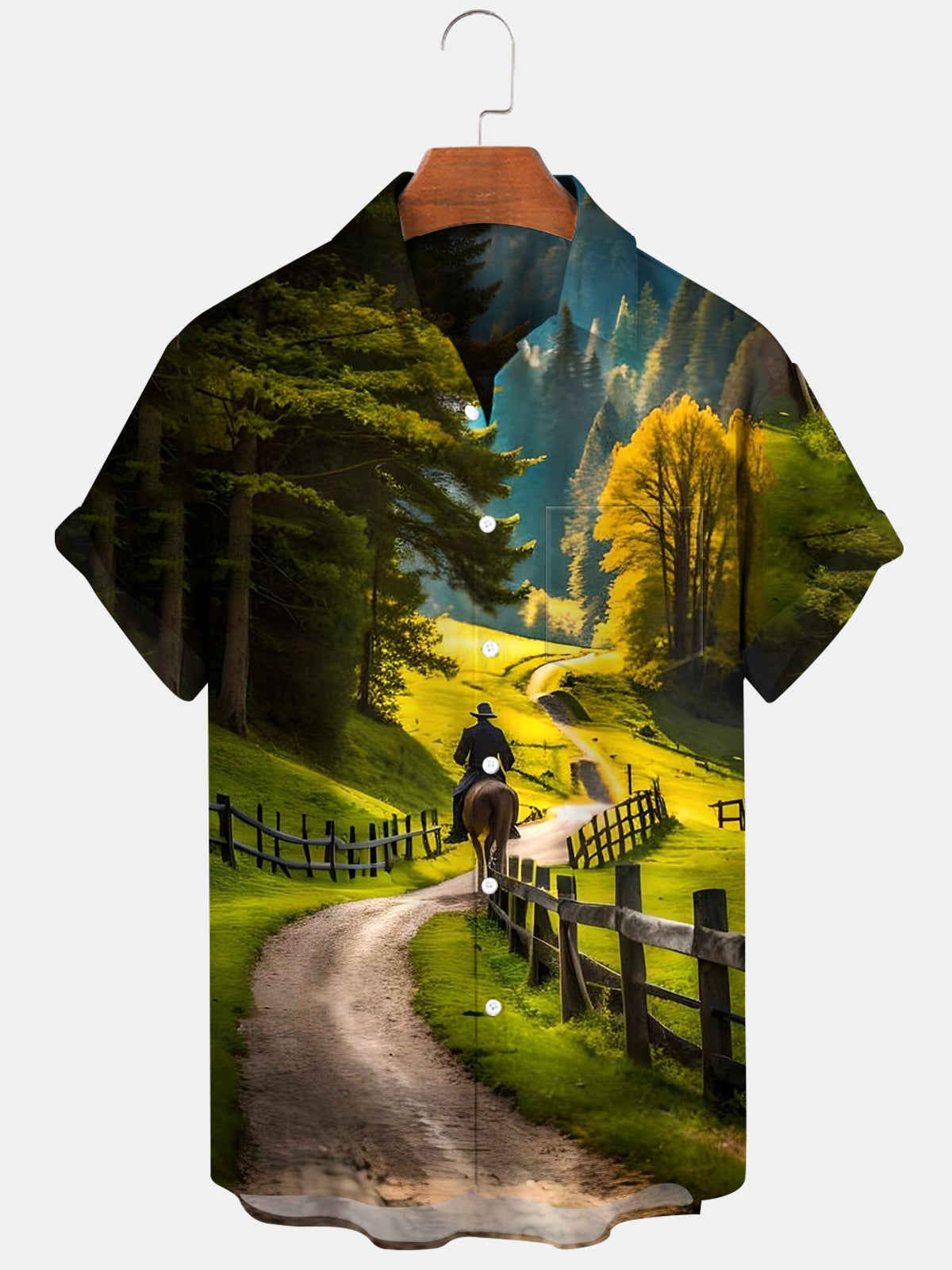 Horse Riding Short Sleeve Men's Shirts With Pocket