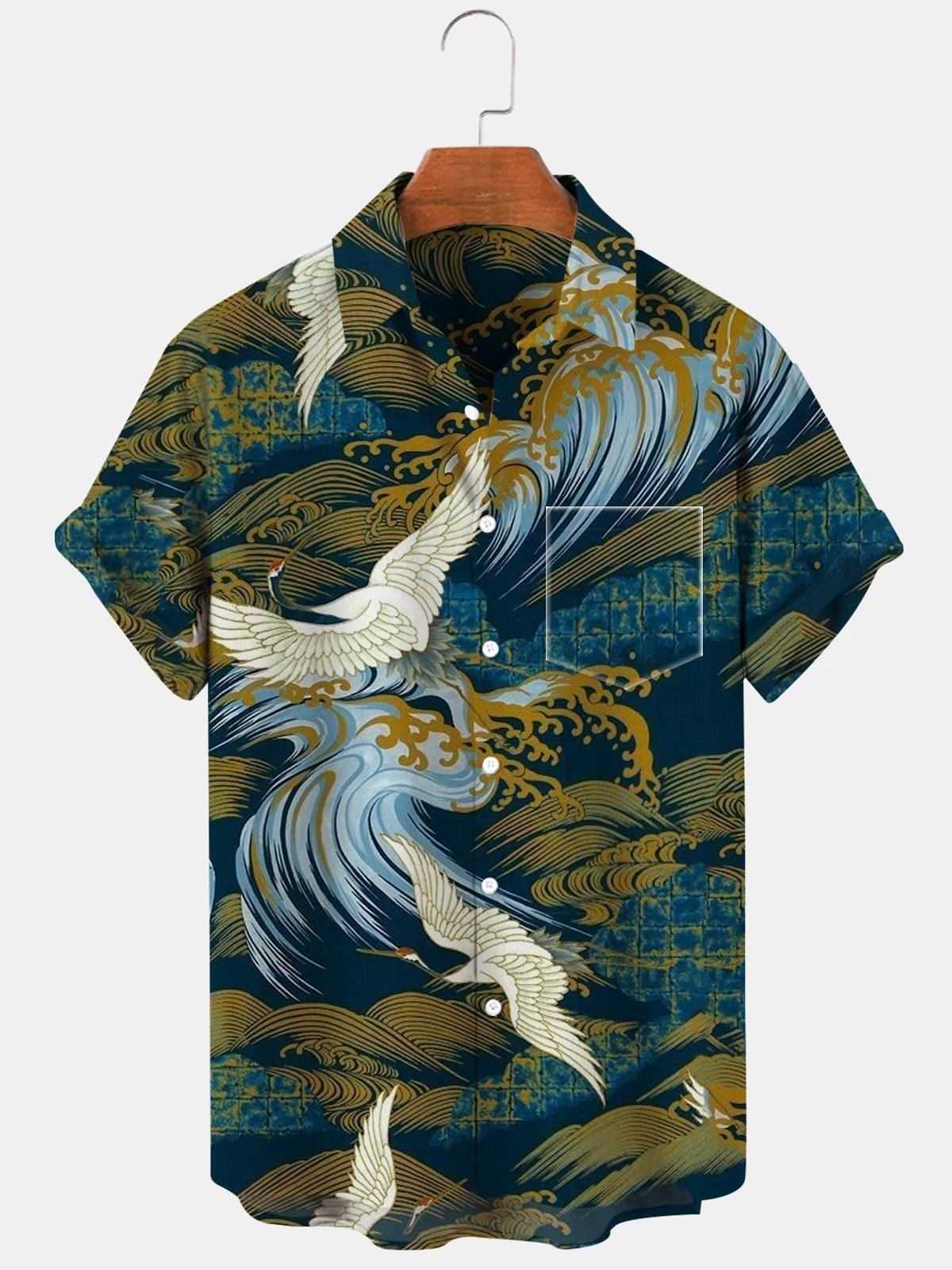 Egret Sea Wave Short Sleeve Men's Shirts With Pocket