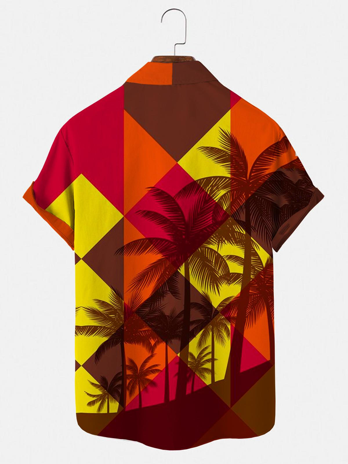 Coconut Palm Square Sunset Men's Shirts With Pocket