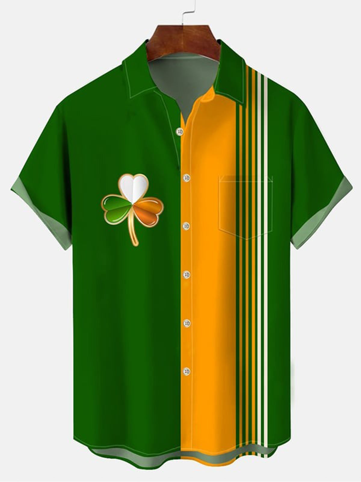 St. Patrick's Day Stripe Contrasting Colors Short Sleeve Men's Shirts With Pocket