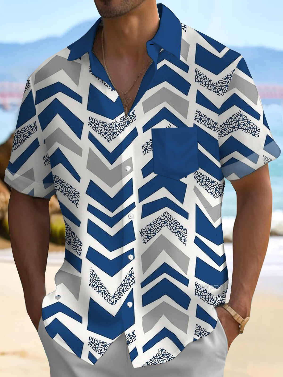 Geometry Short Sleeve Men's Shirts With Pocket