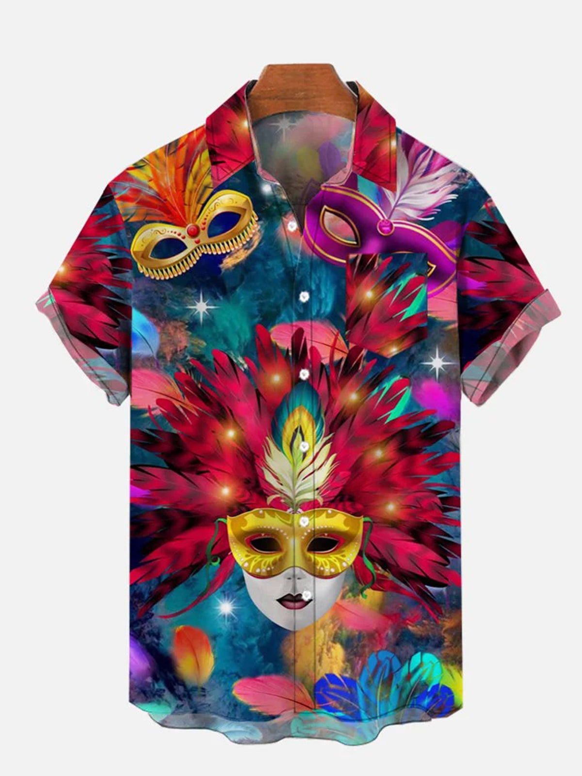 Carnival Mask Artistic Abstract Short Sleeve Men's Shirts With Pocket