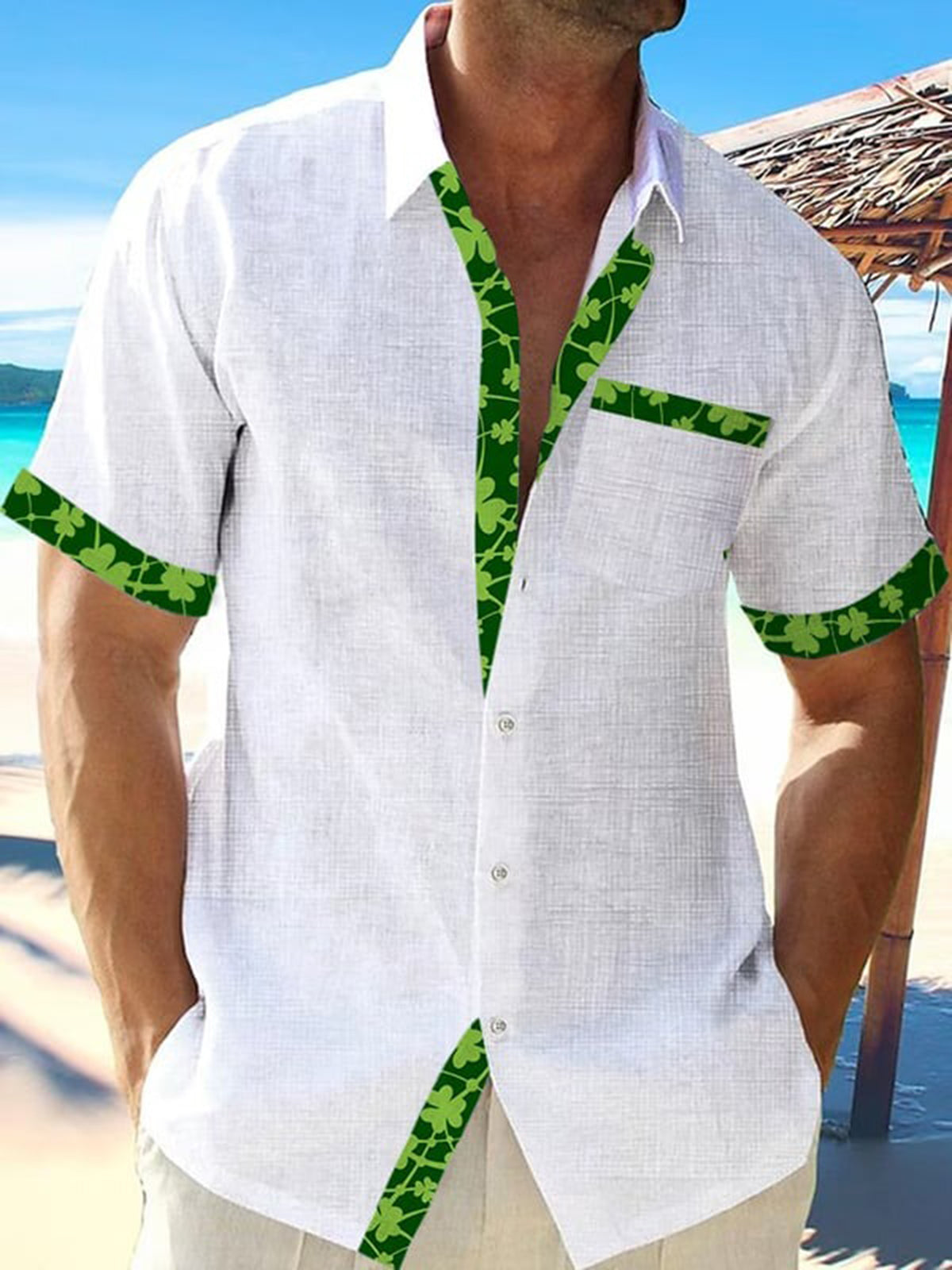 St. Patrick's Day Printed Hawaiian Short Sleeve Men's Shirts With Pocket