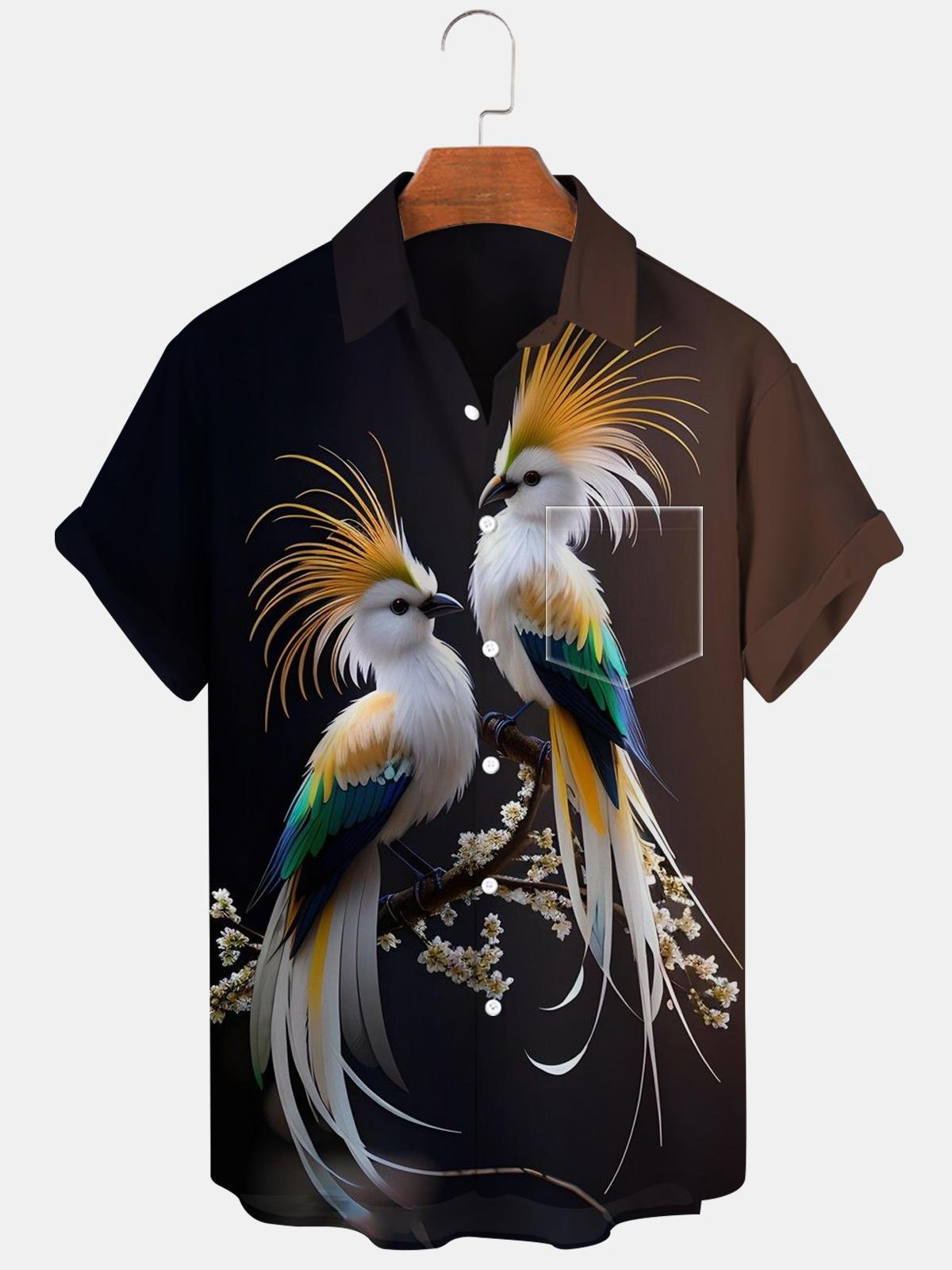 Bird Short Sleeve Men's Shirts With Pocket