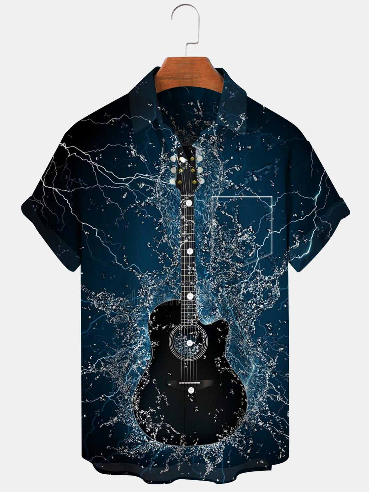 Guitar Short Sleeve Men's Shirts With Pocket