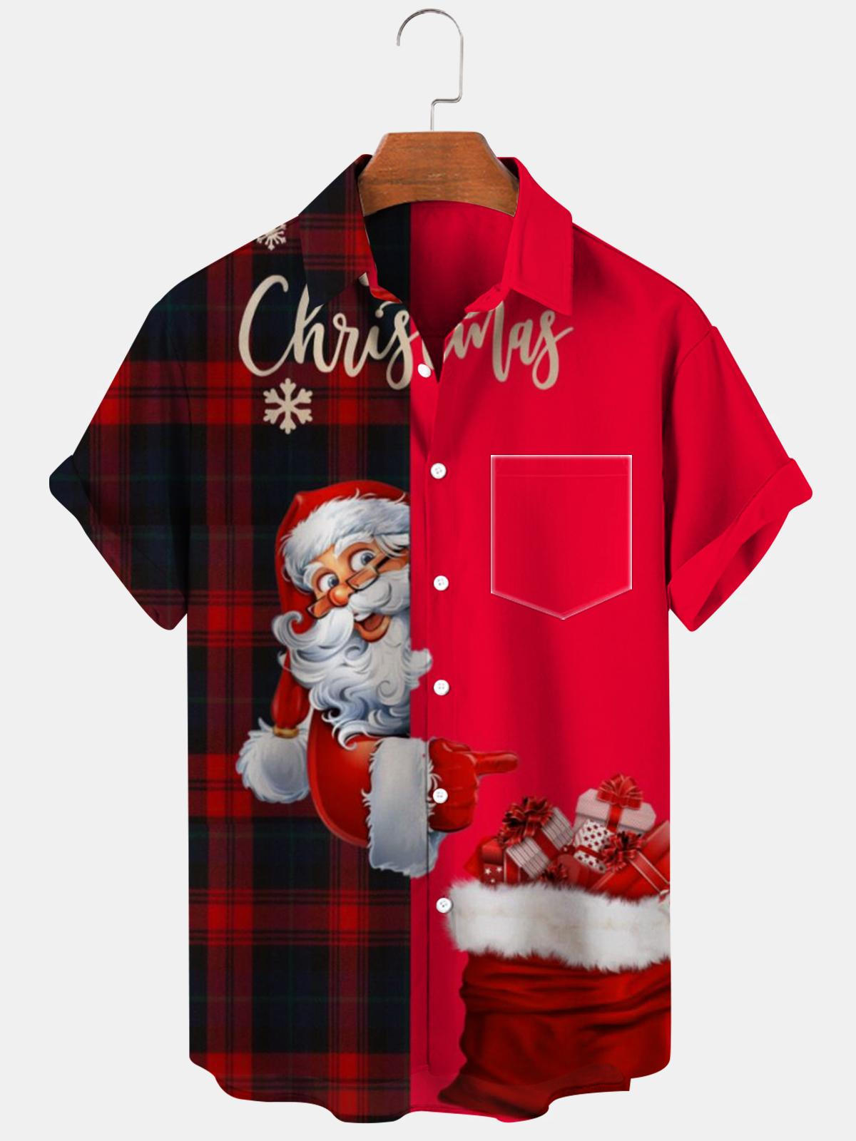 Christmas Santa Claus Short Sleeve Men's Shirts With Pocket