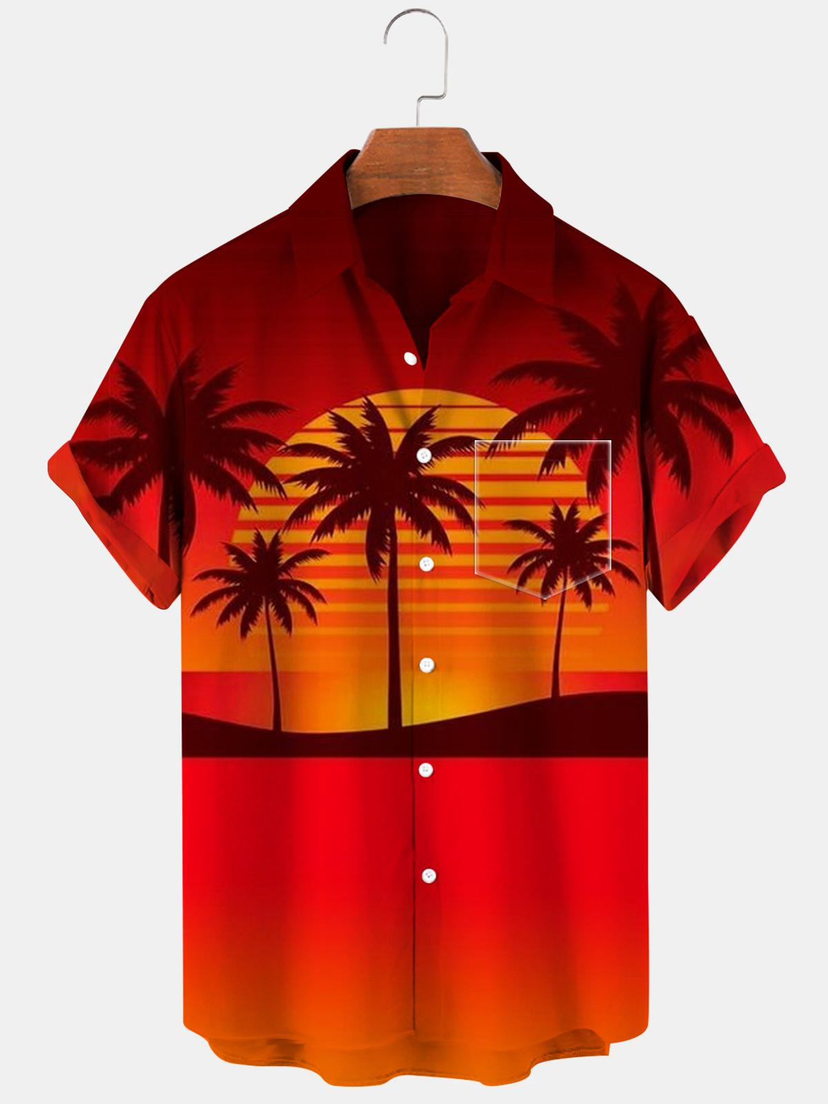 Coconut Palm Sunset Kurzarm Herrenhemden mit Tasche