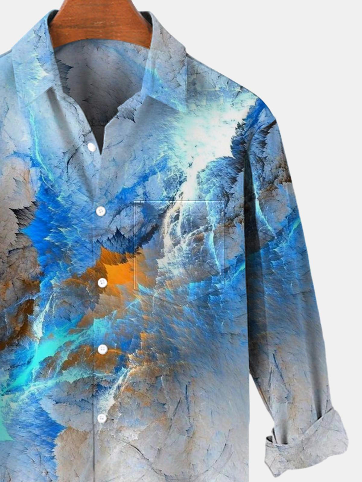 Abstract Long Sleeve Men's Shirts With Pocket