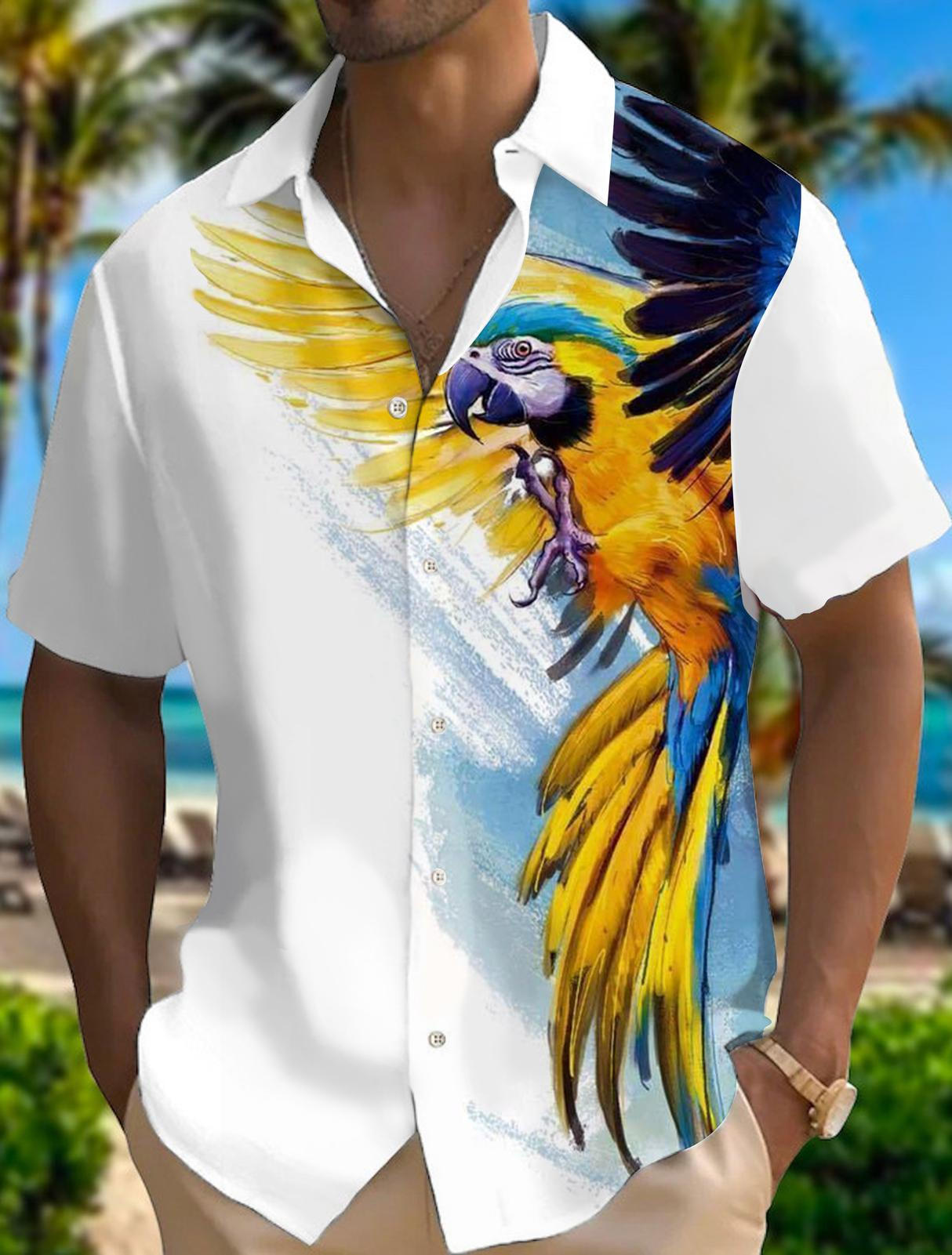 Animal Parrot Print Short Sleeve Men's Shirts