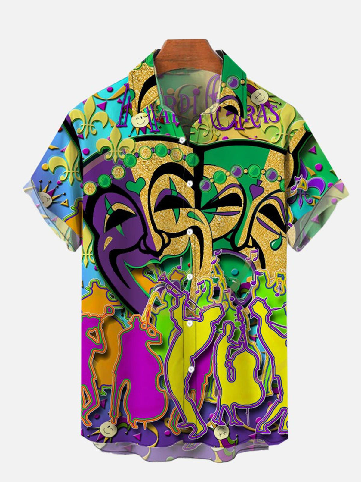 Carnival Mask Artistic Abstract Short Sleeve Men's Shirts