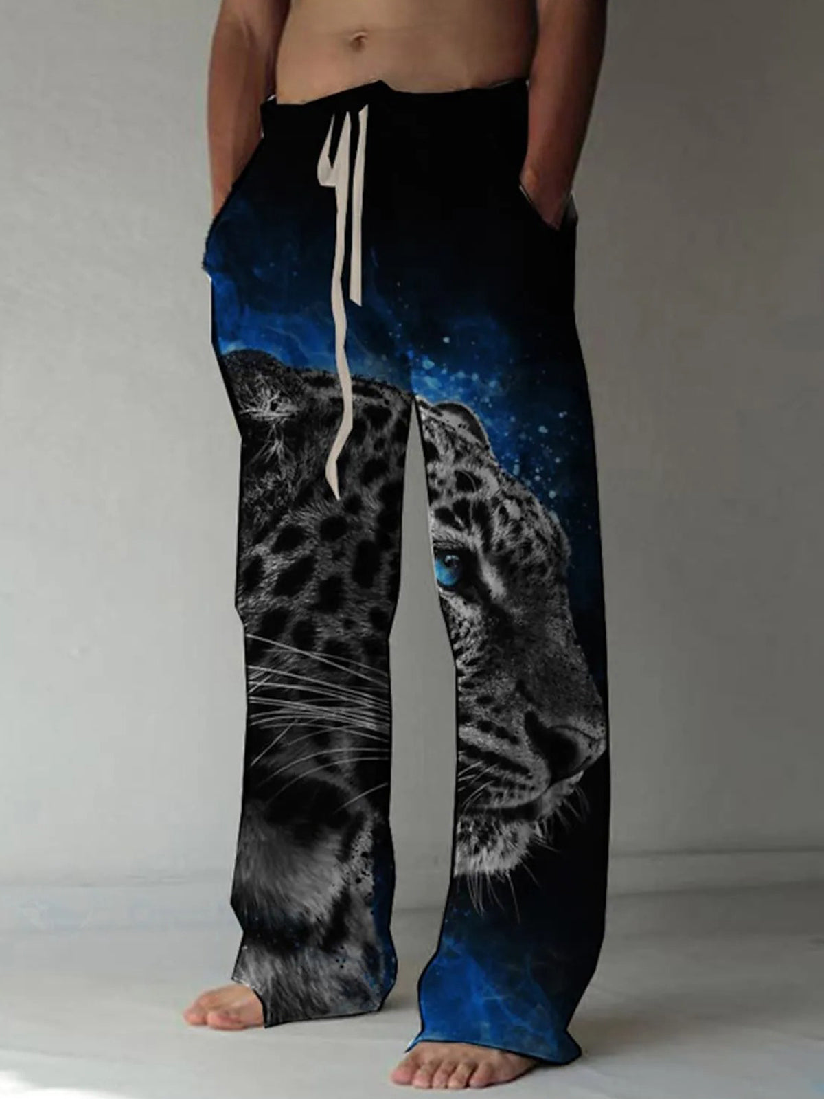 Strandhose für Herren mit abstrakter Leoparden-Tiergrafik, lässige Hose mit elastischer Taille