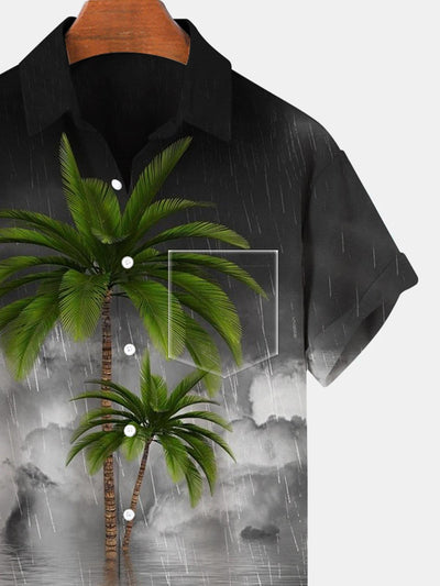 Coconut Tree Short Sleeve Men's Shirts With Pocket