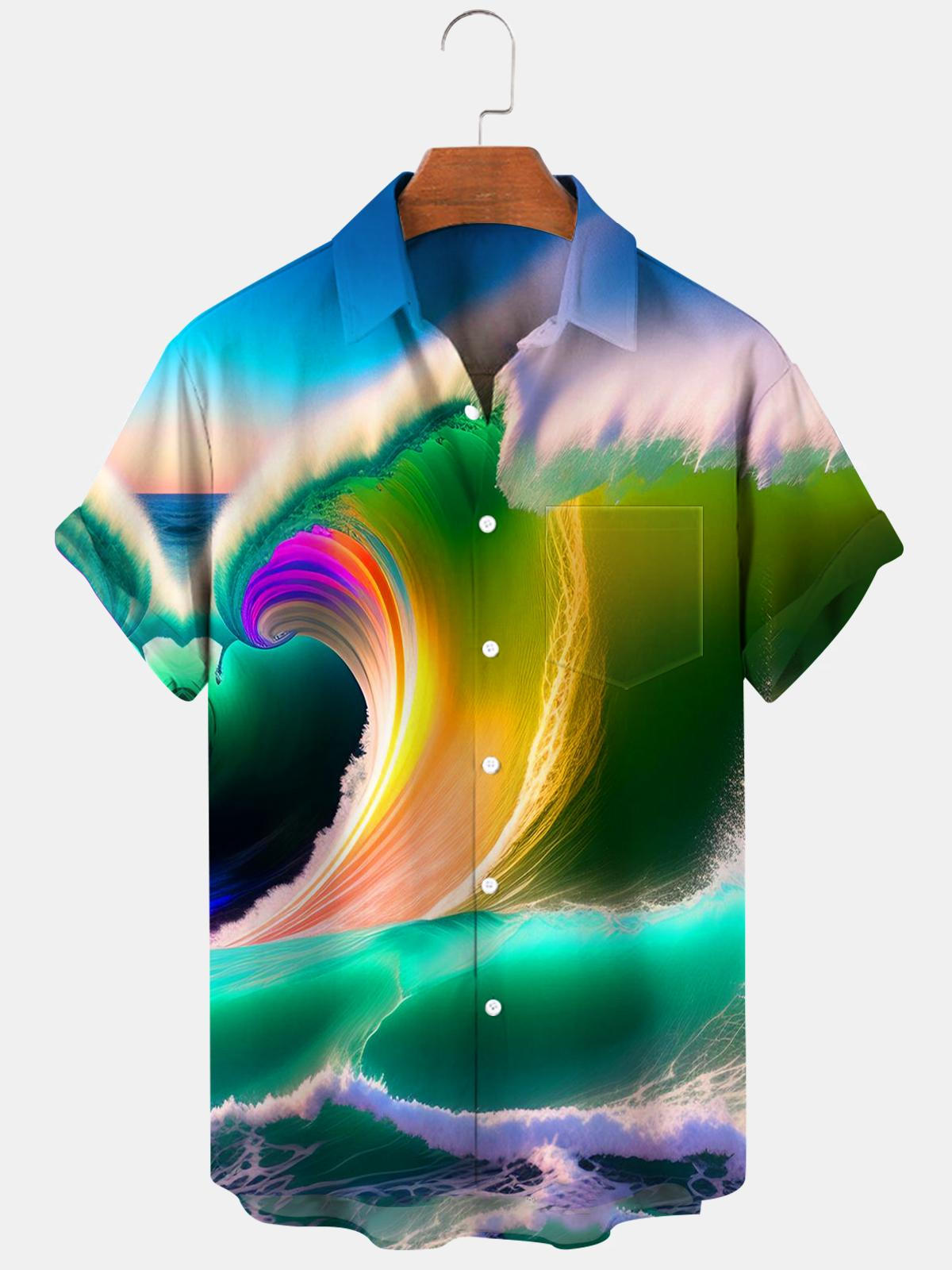 Sea Wave Men's Shirts With Pocket