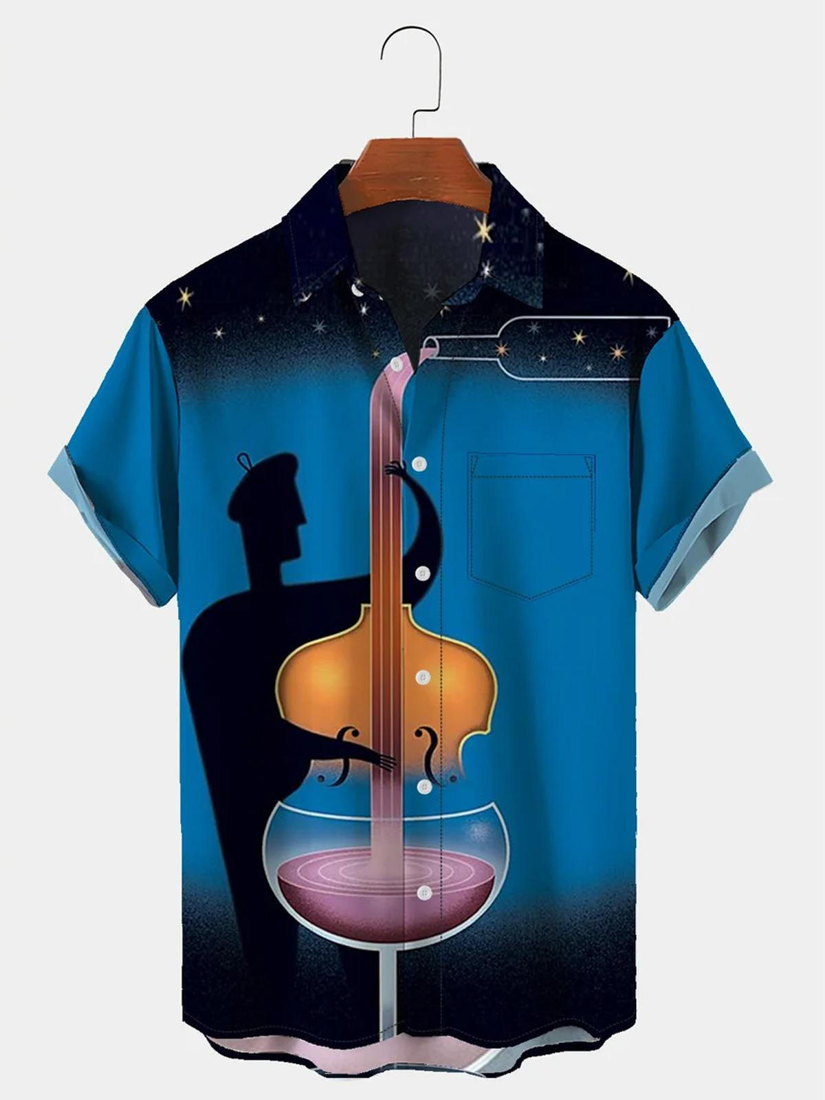 Violin Wine Men's Shirts With Pocket