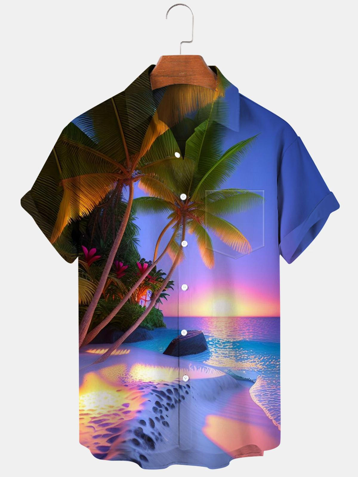 Coconut Palm Sunset Beach Herrenhemden mit Tasche