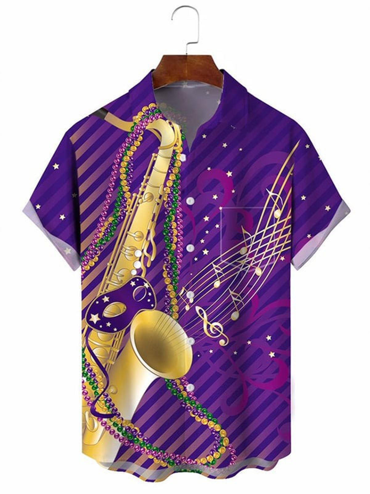 Mardi Gras Music Mask Casual Short Sleeve Men's Shirts With Pocket