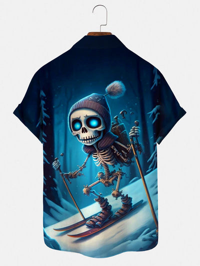 Skull Skiing Men's Shirts With Pocket