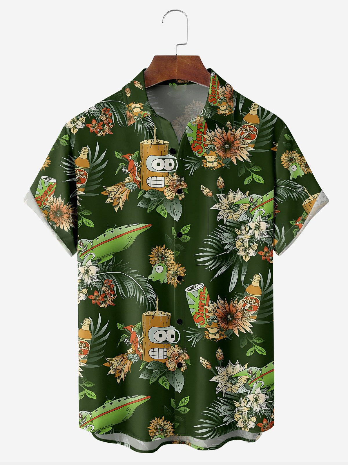 Botanical Drink Casual Hawaiian Short Sleeve Men's Shirts With Pocket