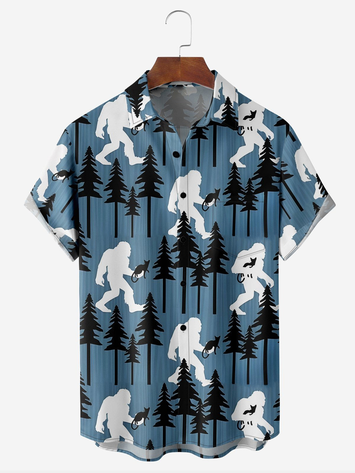 Bigfoot Chest Hawaiian Full Print Kurzarm Herrenhemden mit Tasche