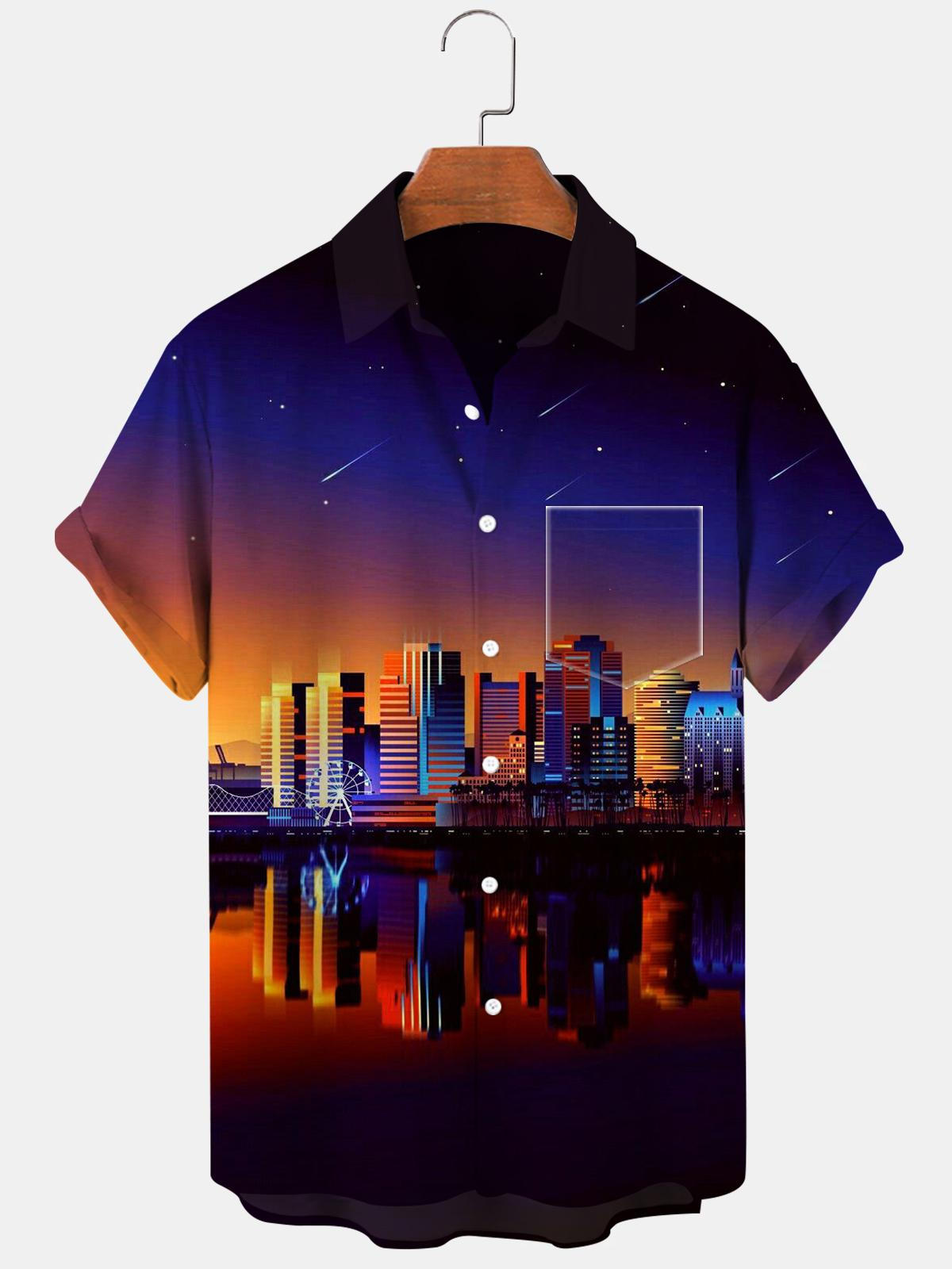 City Short Sleeve Men's Shirts With Pocket