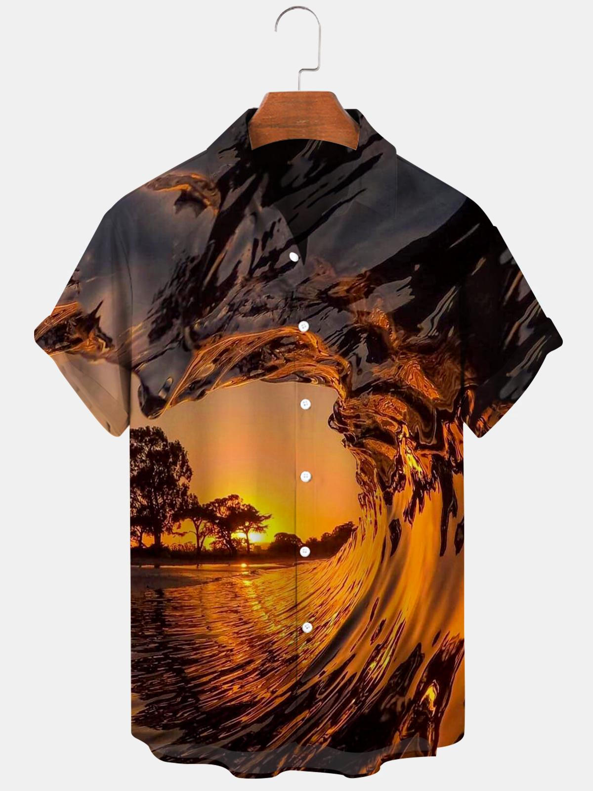 Hawaiian Sunset Tree Sea Wave Beach Men's Shirts