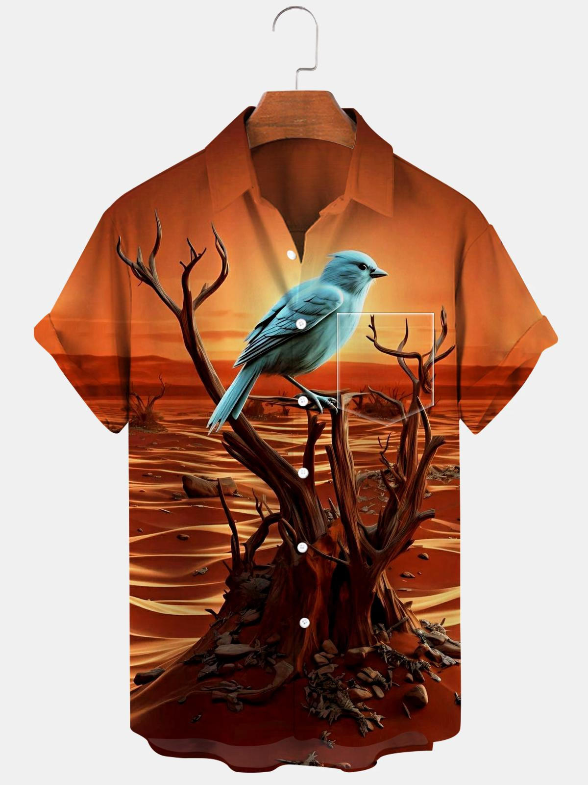 Bird Short Sleeve Men's Shirts With Pocket