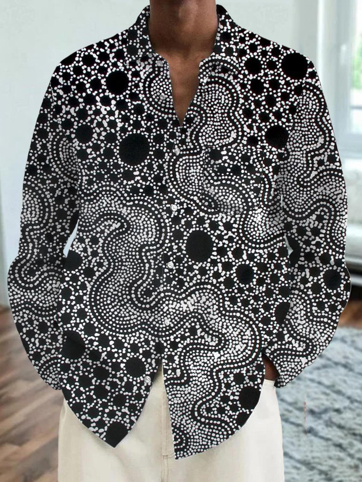 Abstract Geometric Print Long Sleeve Men's Shirts With Pocket