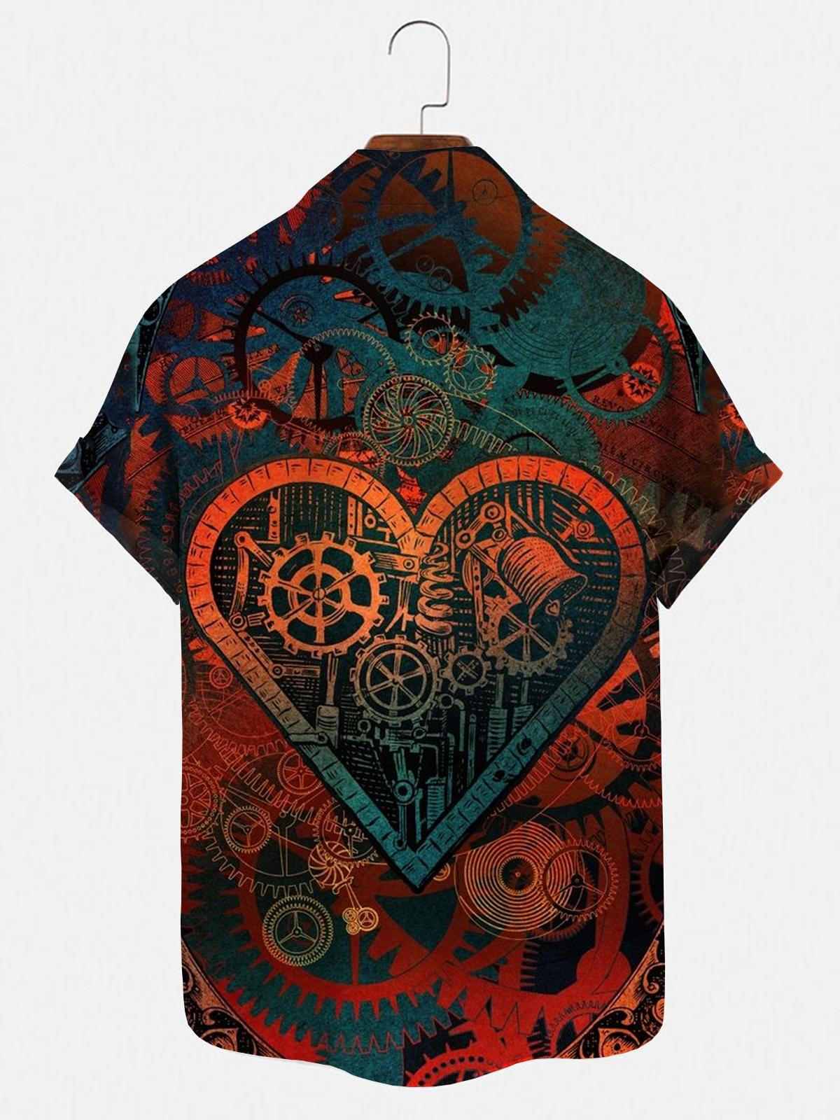 Gear Wheel Heart Men's Shirts With Pocket