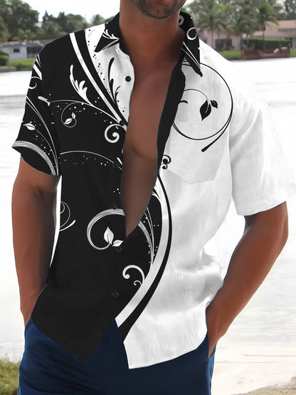 Contrast Art Gradient Casual Short Sleeve Men's Shirts With Pocket