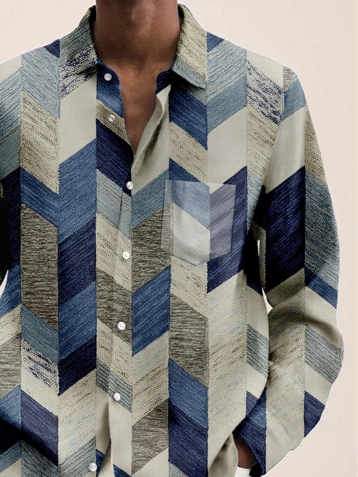 Geometry Long Sleeve Men's Shirts With Pocket