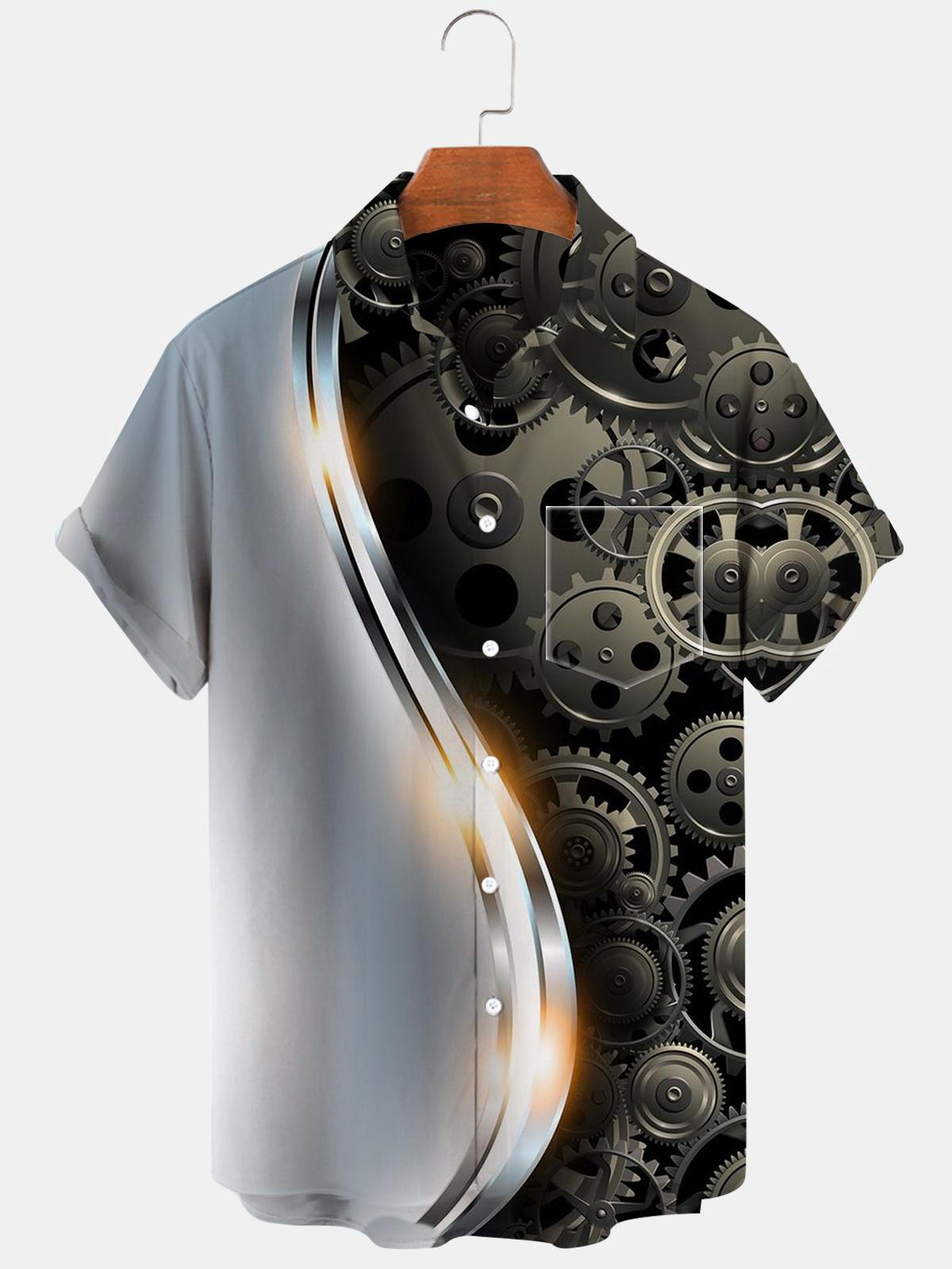 Gear Wheel Short Sleeve Men's Shirts With Pocket