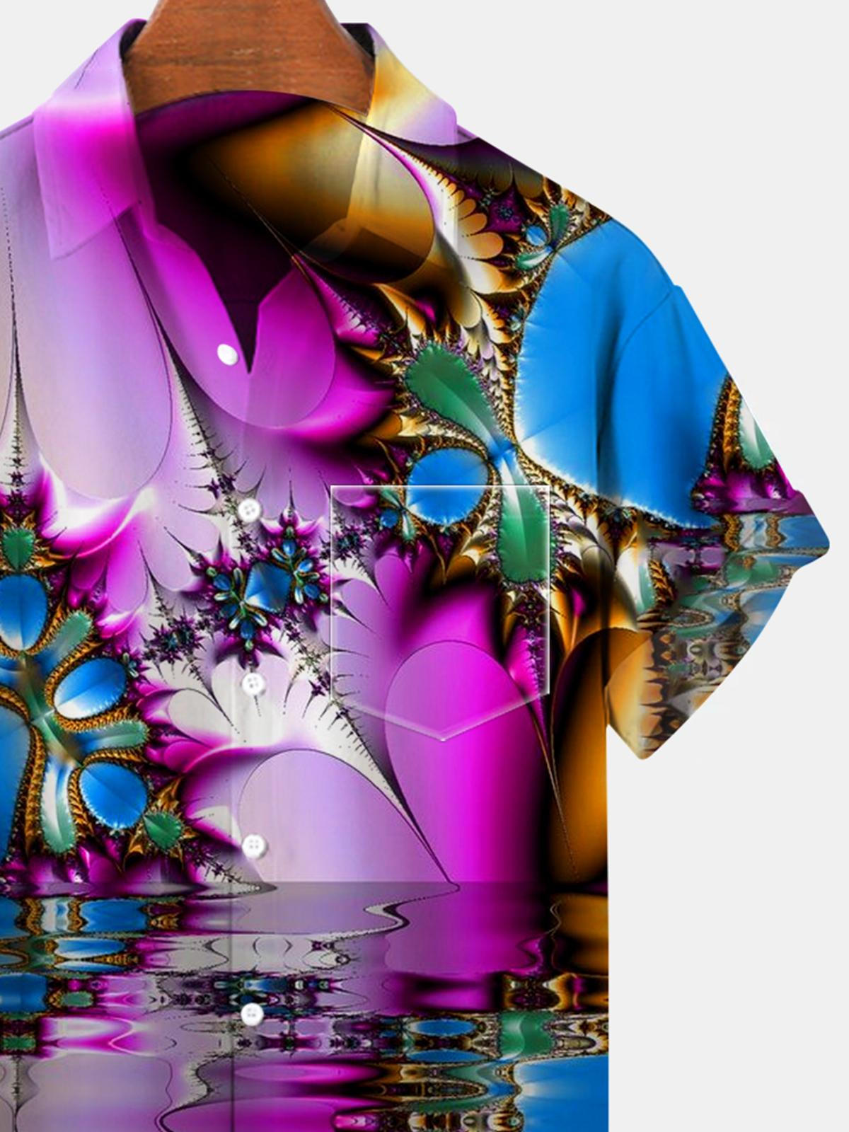 Abstract Short Sleeve Men's Shirts With Pocket