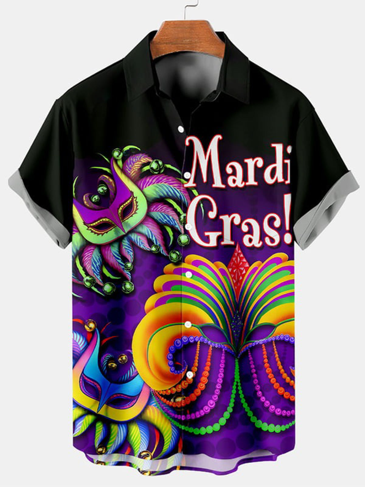 Men's Mardi Gras Print Short Sleeve Casual Shirt